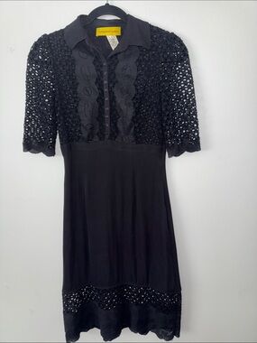 Catherine Malandrino Black Crochet Knit Collared Dress